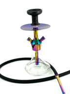 MOB Xara Hookah rainbow oil slick stainless steel tabletop hookah with clear glass base and black hose