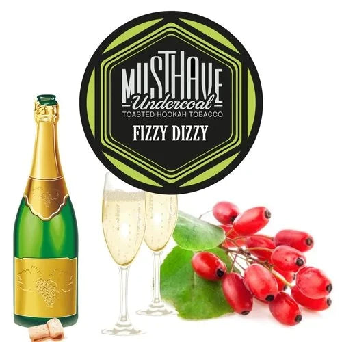 MustHave Undercoal Fizzy Dizzy dark leaf hookah tobacco with sparkling champagne and berry flavor on a white background