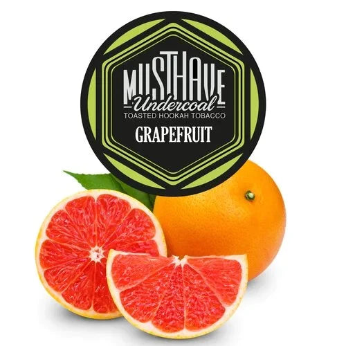 MustHave Undercoal Grapefruit dark leaf hookah tobacco with bold citrus grapefruit flavor on a white background