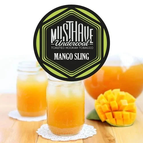 MustHave Undercoal Mango Sling dark leaf hookah tobacco can with juicy mango drink flavor on a white background