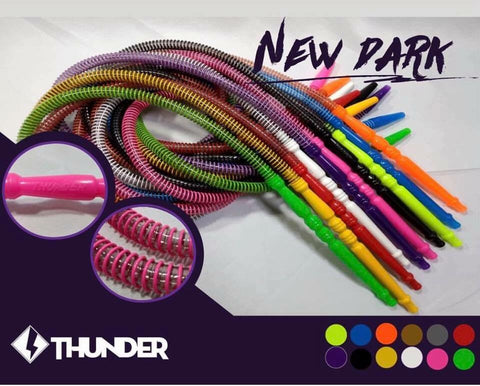 Thunder Hookah Hose New Dark collection featuring colorful washable hookah hoses with flexible spring design